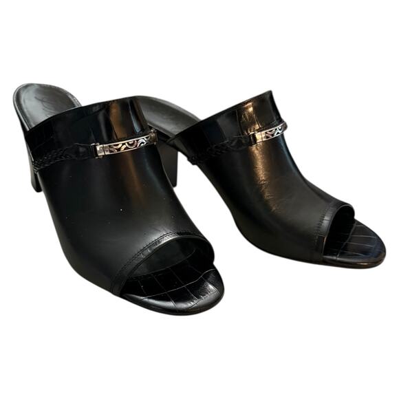 Brighton Ray Black Leather Slide Mules Made In Italy Size 9.5 - Picture 2 of 8